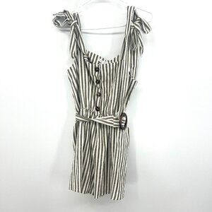NWT Miou Muse Brown White Striped Linen Blend Jumpsuit Romper Womens Medium